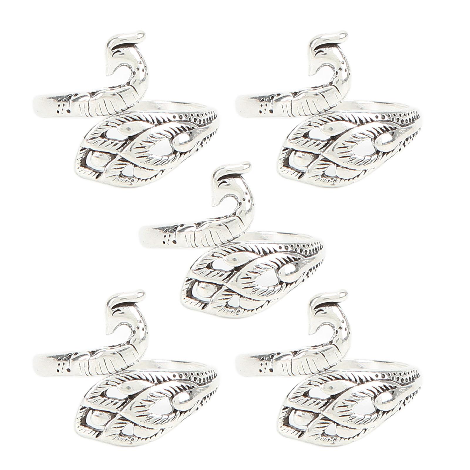 

5 шт. вязаные крючком кольца серебряные павлиньи формы уникальный открытый дизайн устойчивые к ржавчине легкие вязаные