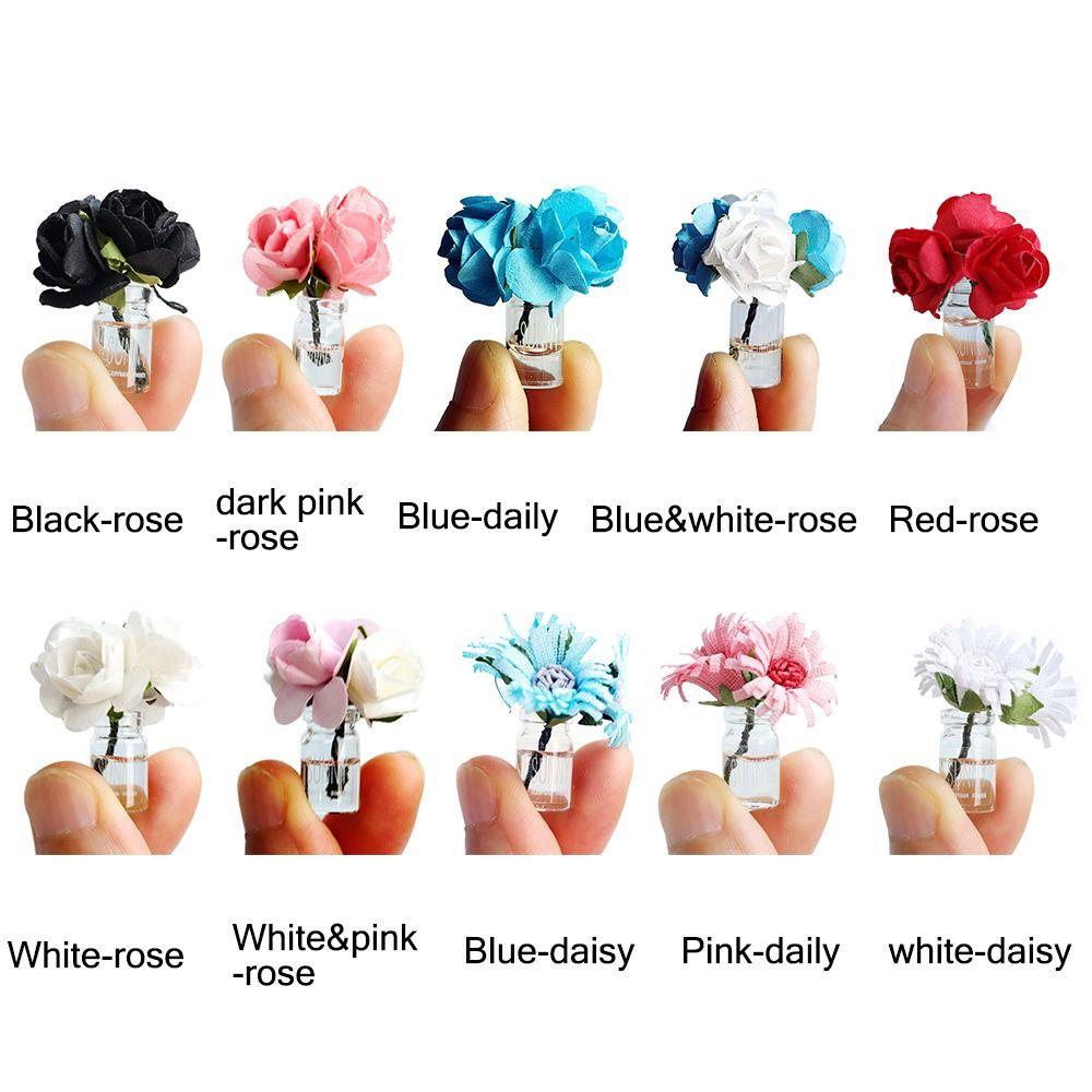 Rose Daisy Dollhouse Flower Vase 1/6 1/8 1/12 Micro Vase Flower Toy Miniature Rose Bouquet