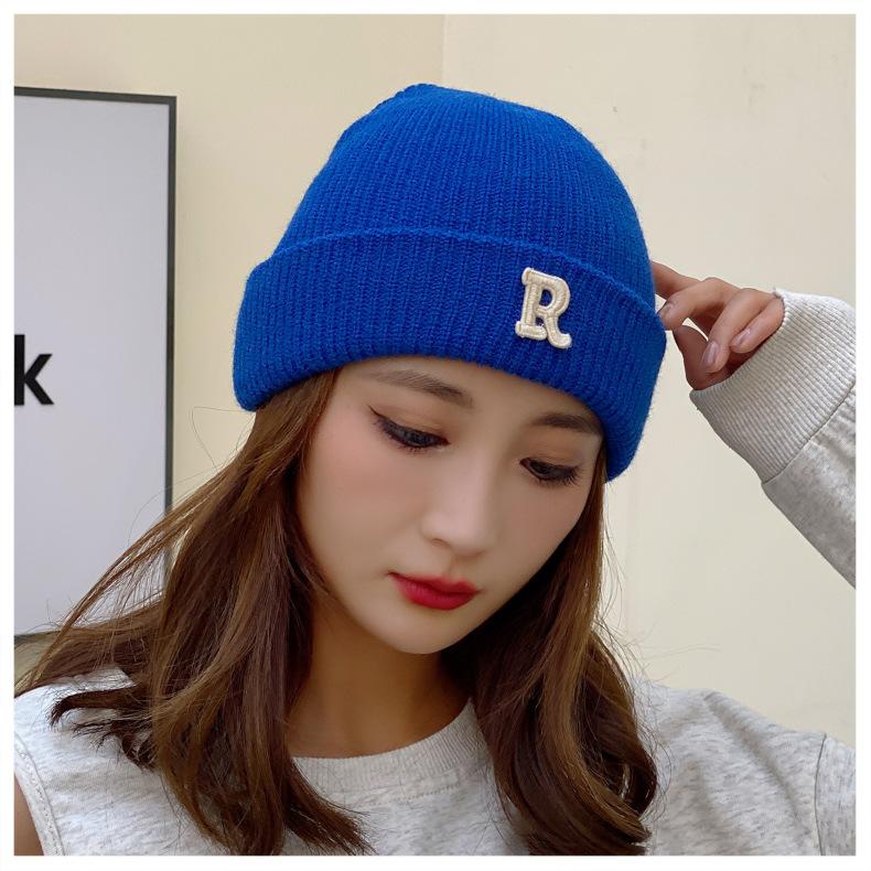 Winter Knitted Hat for Women Warm Pullover Hat P Shaped Bag Head Trendy Face Small Korean Version Wool Hat Men
