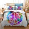 Boho Hippie Psychedelic Flowers Duvet Cover Colorful Peace Sign Bedding for Boys Girls Women Bedroom Decorative Rainbow Tie Dye