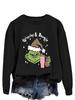 Women's Fashionable Leopard Print Christmas Sweatshirt with Grinchy Hat Design