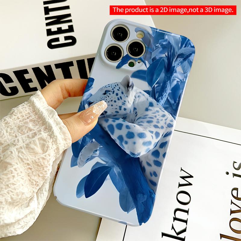 2DFlat Blue Leopard on Tree Branch All inclusive film hard iPhone case, compatible with iPhone 18 Pro Max 17 16 15 14 13 12 11