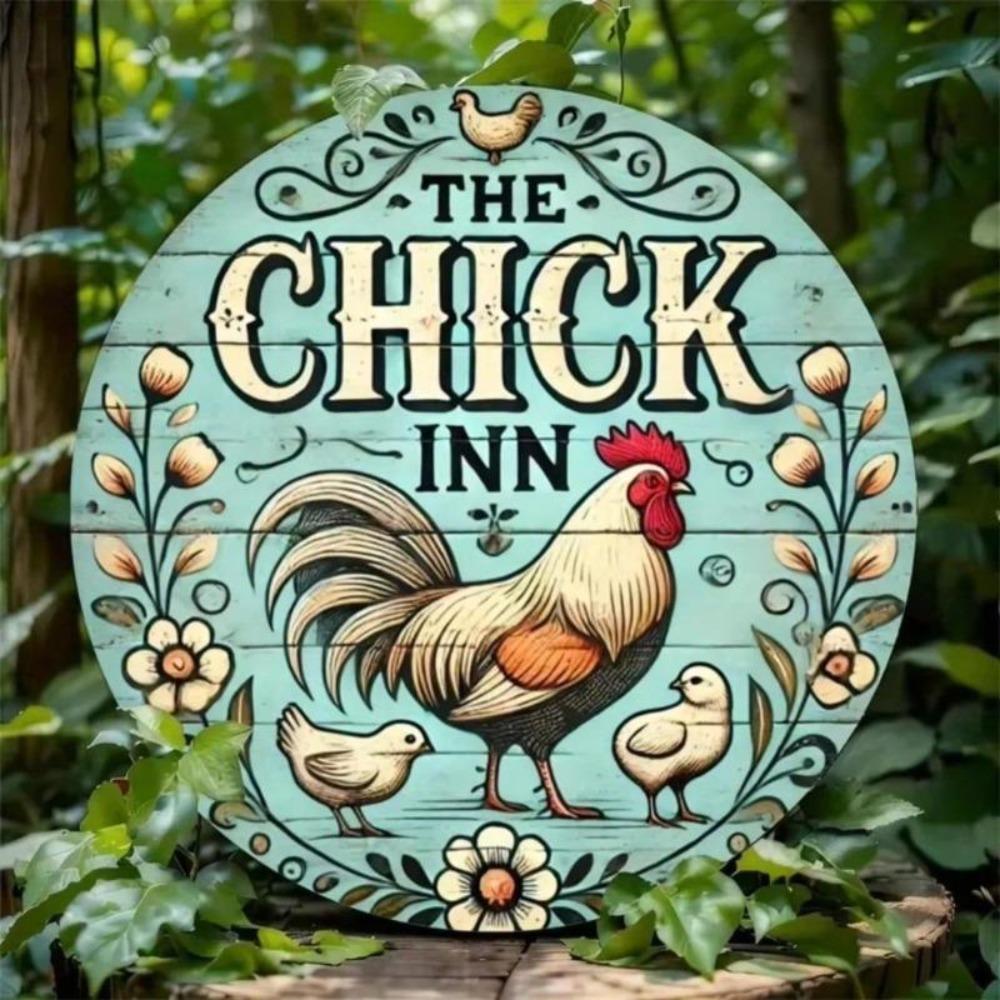 Vintage plechová cedule Kovová nástěnná dekorace Chicken Inn Bar Retro plaketa 7,8x7,8 palce Vodotěsná pro domácí bar kavárnu pánský pokoj dárek