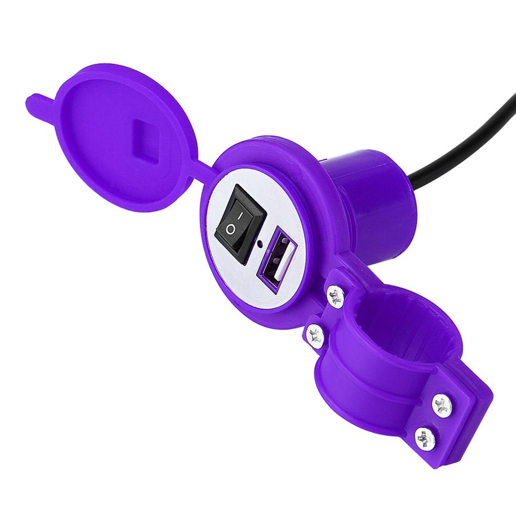 Universal Motorcycle USB Charger Socket Power Supply Port for Mobile Phone Waterproof Purple