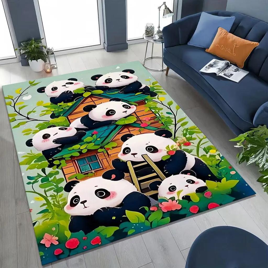 Cute Panda Bamboo Print Floor Mat Soft Washable Non Slip Stain Resistant Carpet for Living Room Bedroom Kids Room Home Decor