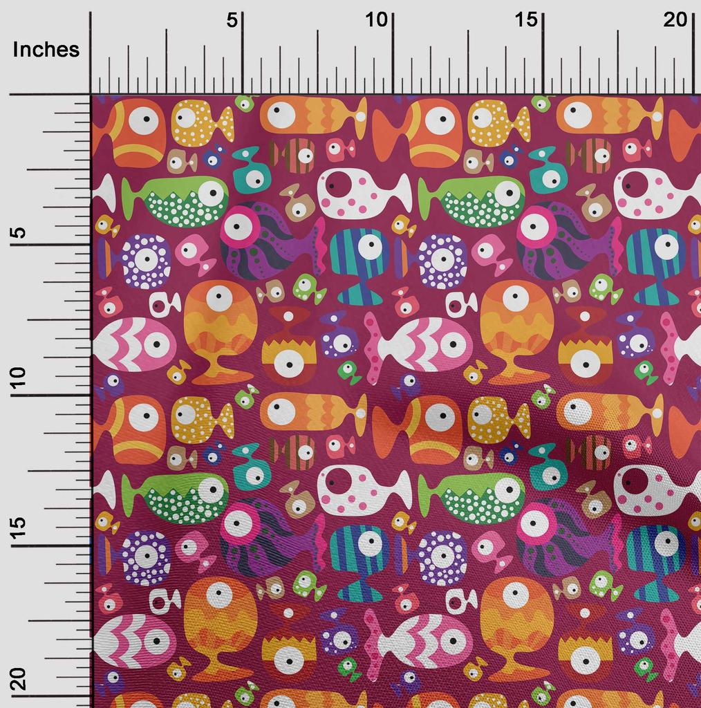 oneOone Bavlněný úplet tmavě purpurový Dětská ryba DIY Oblečení Prošívací látka Potisk Látka na metr 40 palců