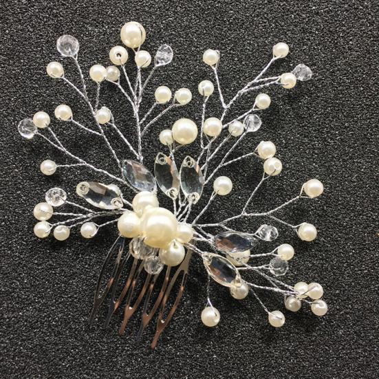 Shiny Faux Pearl Rhinestone Women Hairpin Bridal Comb Wedding Banquet Headdress