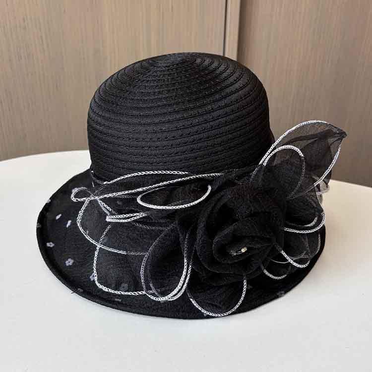 Summer ladies big edge cool hat flower organza sun hat fashion breathable bucket hat beach visor