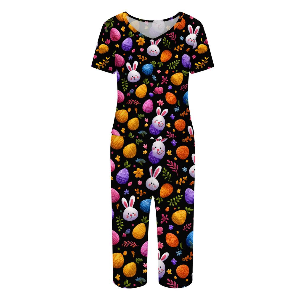 2 Piece Sets For Women Short Sleeve Top And Pants With Pockets Workout Soft Print Sets