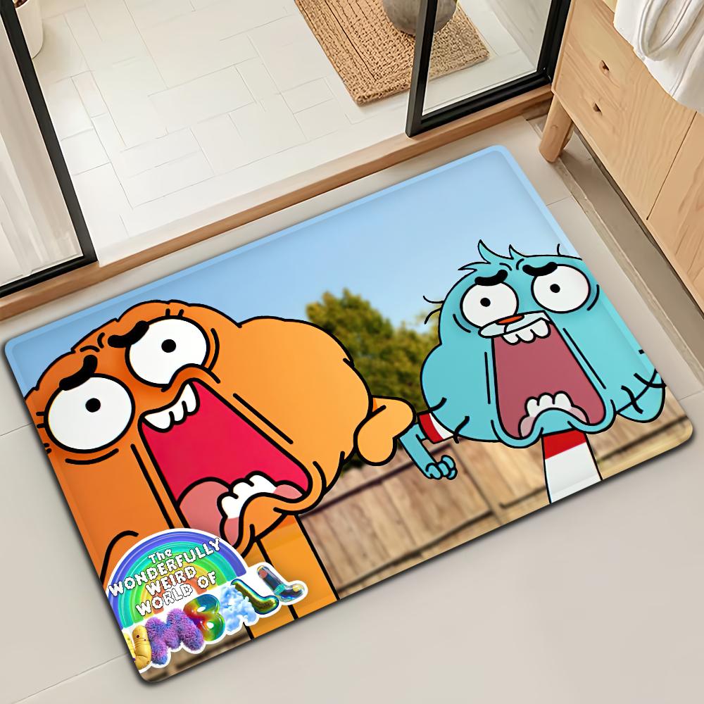 Cartoon W-World Of G-GumballS Door Mat Bath Microfiber Decorative Versatile Flannel Floor Mat Quick Dry Absorbent Non-slip Sole