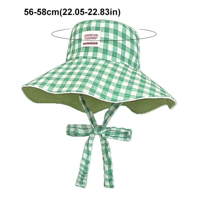 Women Sun Hat Sweet Plaid Wide Edge Fisherman Hat Outdoor Sun Protection Hat Travel Lace Up Hiking Large Brim Beach 5 Colors