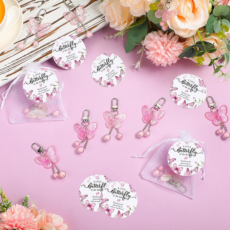 

Butterfly Keychain Gift Set, 10Pcs Acrylic Pink Keychains, 10Pcs Pink Cards And 10Pcs Organza Drawstring Bags