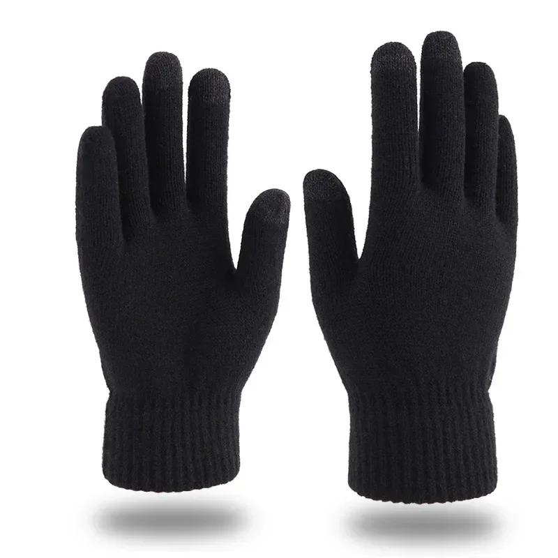 Winter Knitted Gloves Men Warm Full Finger Touchscreen Anti-Slip Gloves for Cycling Running Driving Hiking Camping Work Mittens