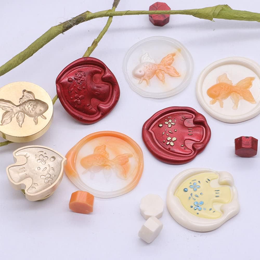 

3D Тисненая Ретро Латунная Головка Штампа для Воска с Деревянной Ручкой, Набор для Опечатывания для Свадебных Писем-Приглашений, Опечатывание DIY, Украшение Конвертов, small fish 15mm