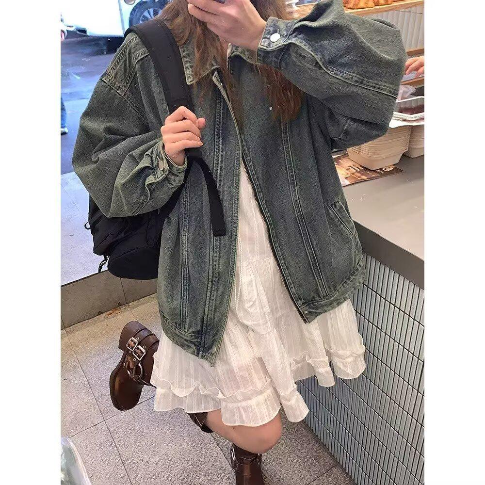 Ретро-джинсовая куртка с потертостями - Женская коллекция Весна/Осень 2025 2XL синий/джинсовый