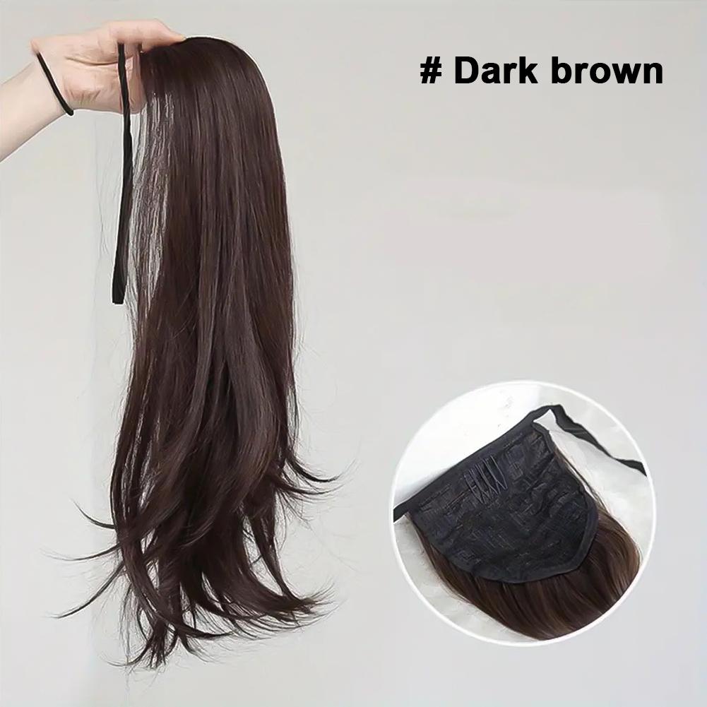 

Синтетический длинный волнистый кудрявый парик с хвостиком для женщин, накладные волосы на ленте, накладной хвост, натуральный искусственный парик темно-коричневого