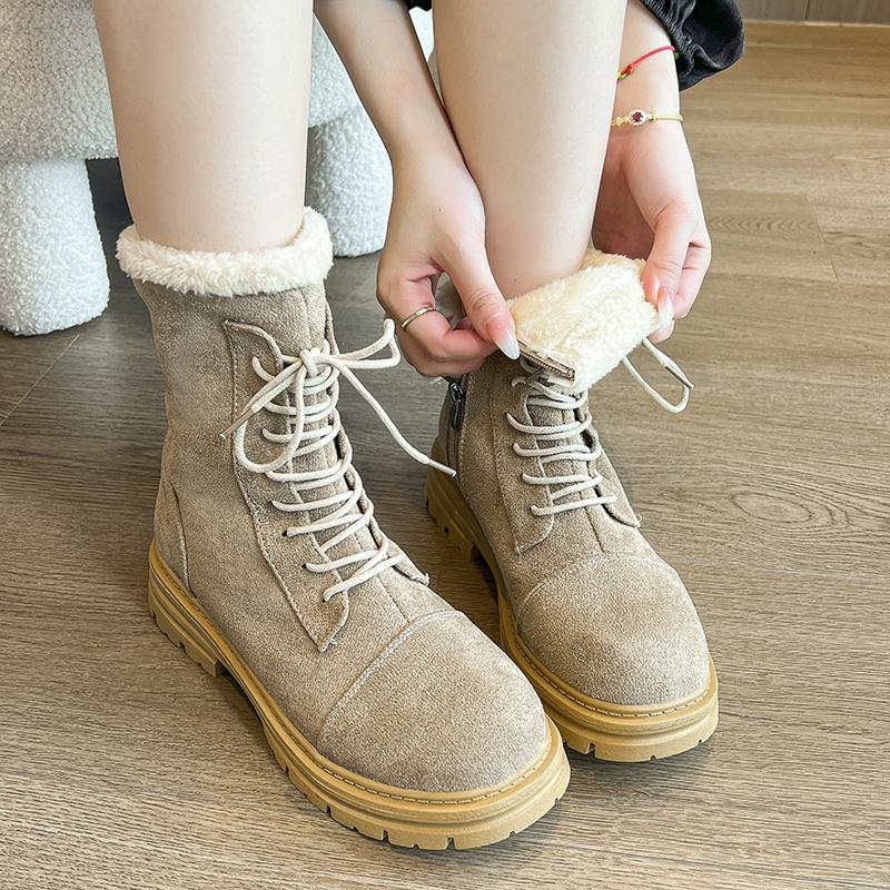 Fashion 2024 Women Winter Snow Boots Warm Flat Platform Lace Up Ladies Women's Shoes New Flock Fur Suede Ankle Boots Plus Size