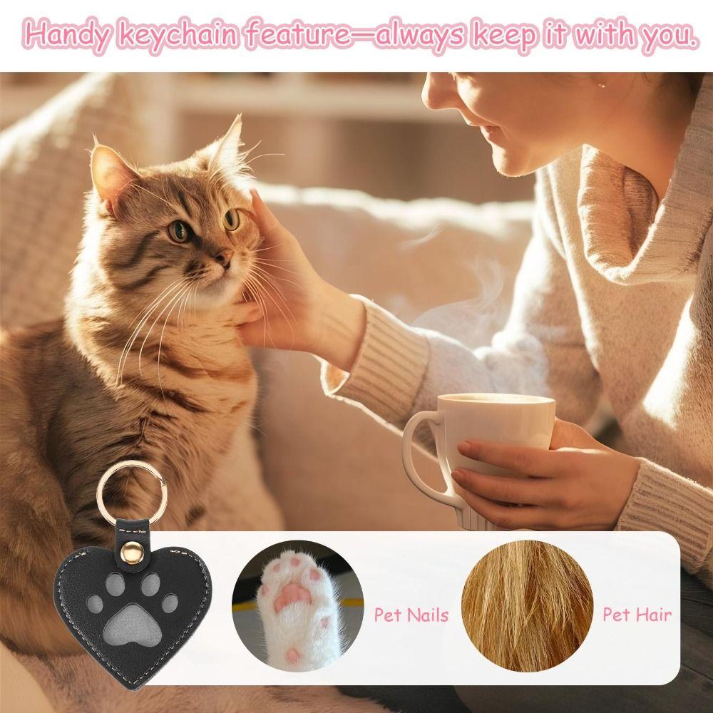 Mini Pet Hair Memorial Keychain PU Leather Cat Paw Keychain Cat Dog Hair Bag  For Pet Owner