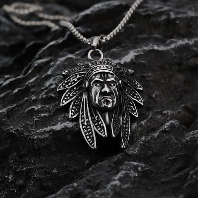 Herren Retro Indianerhäuptling Edelstahl Anhänger