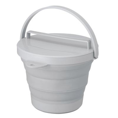 Iseto Foldable Bucket 8L with Width X Depth X Height Made In Lid Foldable Large Bucket, Lid, Gray, 8L, 32.8 30.0 8.1~25.7cm, Japan, Foldable,
