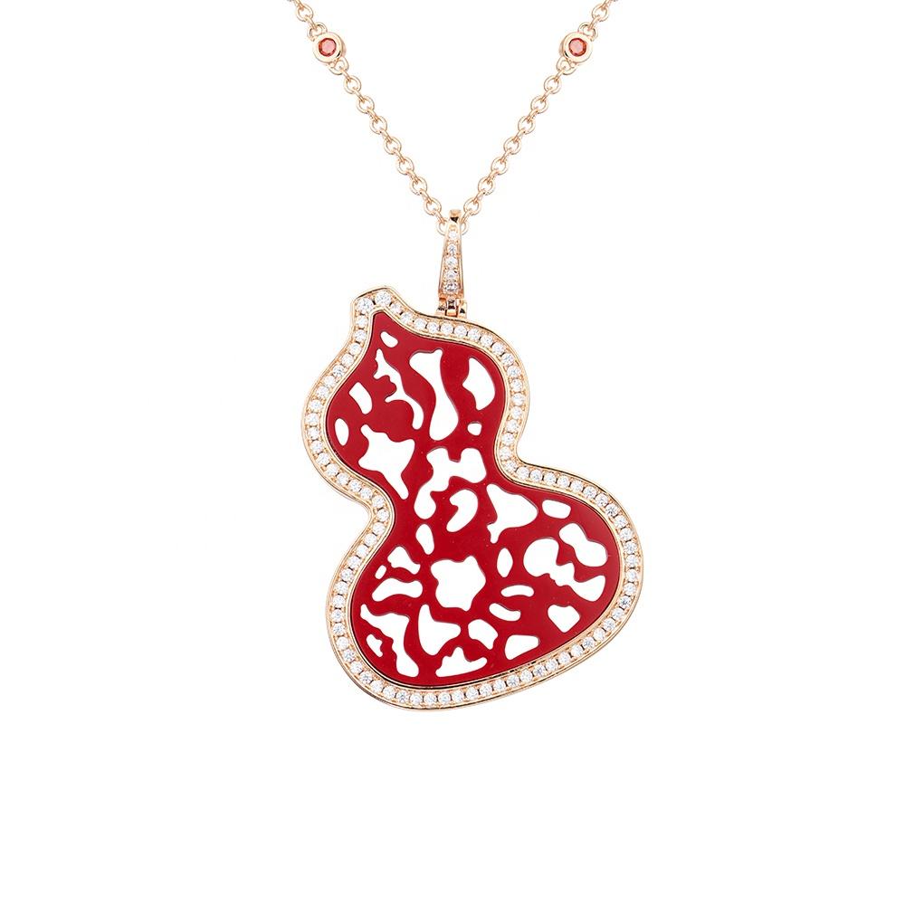 Brass Zirconia New High-quality Exaggerated Gourd Fashion Design Jewelry Chinese Red Coral Exaggerated Sweater Chain