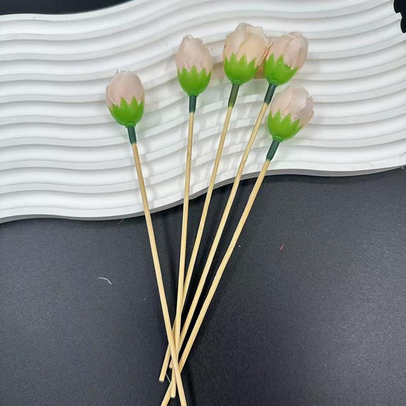 10Pcs Flower Bamboo Sticks Cake Topper Tulip Pod Cocktail Picks For Appetizers Fruit Sticks For Wedding Birthday Dessert Decor