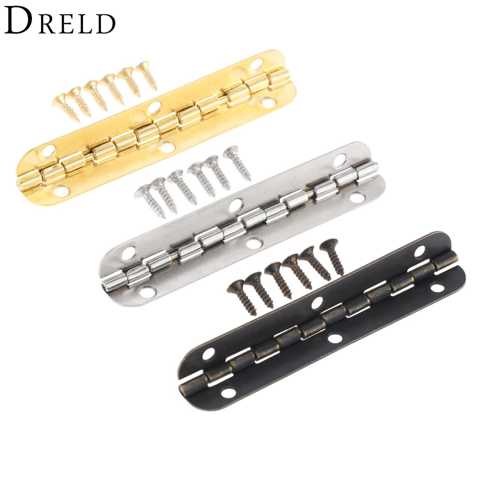 

DRELD 4Pcs Cabinet Door Luggage Hinges 6 Holes Jewelry Wood Boxes Hinge Furniture Decoration W/Screws Gold/Silver/Bronze 65*15mm антична бронзова кольору