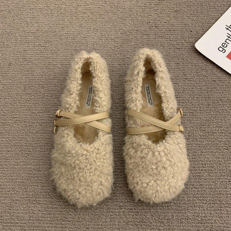 French Cross-buckle with Mary Jane Cotton Shoes for Women's 2025 Autumn and Winter New Models, Comfortable and Versatile Mao Mao Shoes