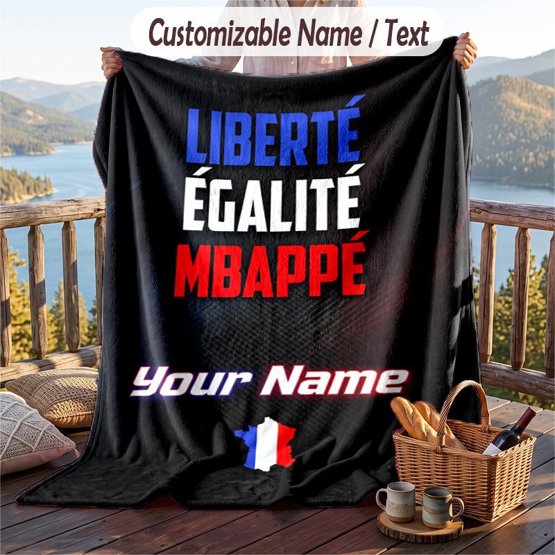 Flannel Blanket France National Football Team Print Custom Name Text Soft Throw for Sofa Bed