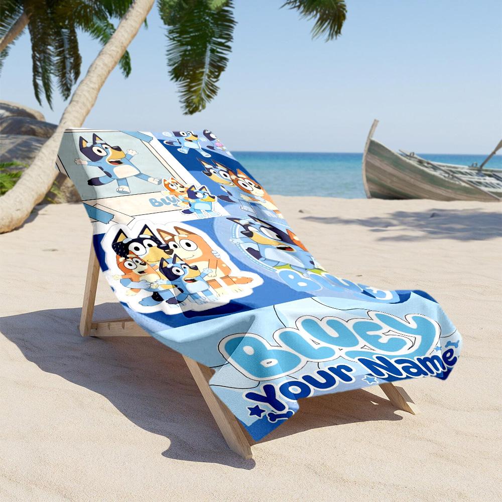 Bluey Customize Your Name Beach Towel Super Soft Microfiber Quickdry Fabric Portable for SwimmingBeachCamping Travel Beach AccessoriesGym