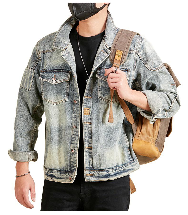 Xintang Men's Distressed Denim Jacket - Trendy Cool Loose Fit Workwear