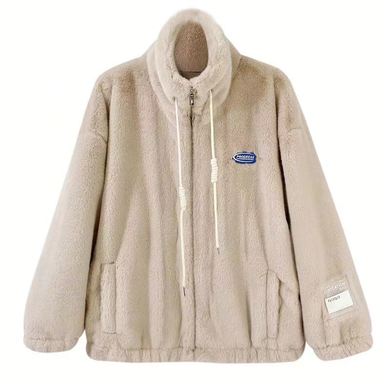 

Имитация розового кроличьего пуха, плюшевая куртка из овечьей шерсти, женская плюшевая утолщенная зимняя новая студенческая свободного кроя S