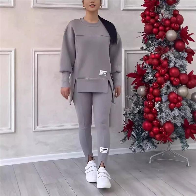 2025 Spring/Fall Women's Irregular Long Sleeve Sweatshirt & Leggings Set