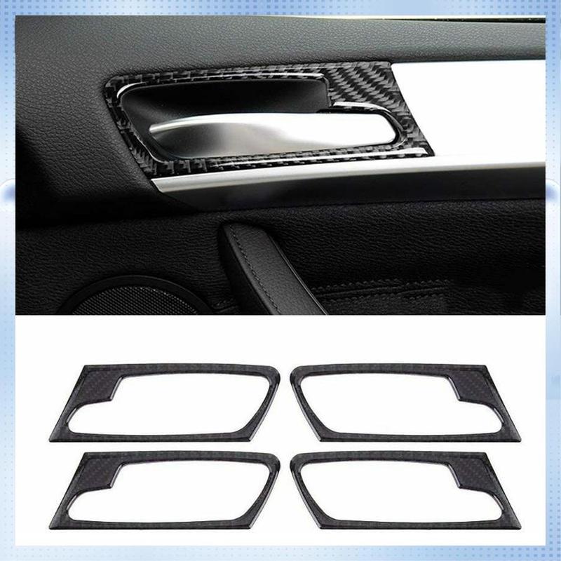 A51K-4Pcs Car Carbon Fiber Interior Door Handle Frame Trim Replace For -BMW X5 E70(2008-2013) X6 E71(2009-2014)