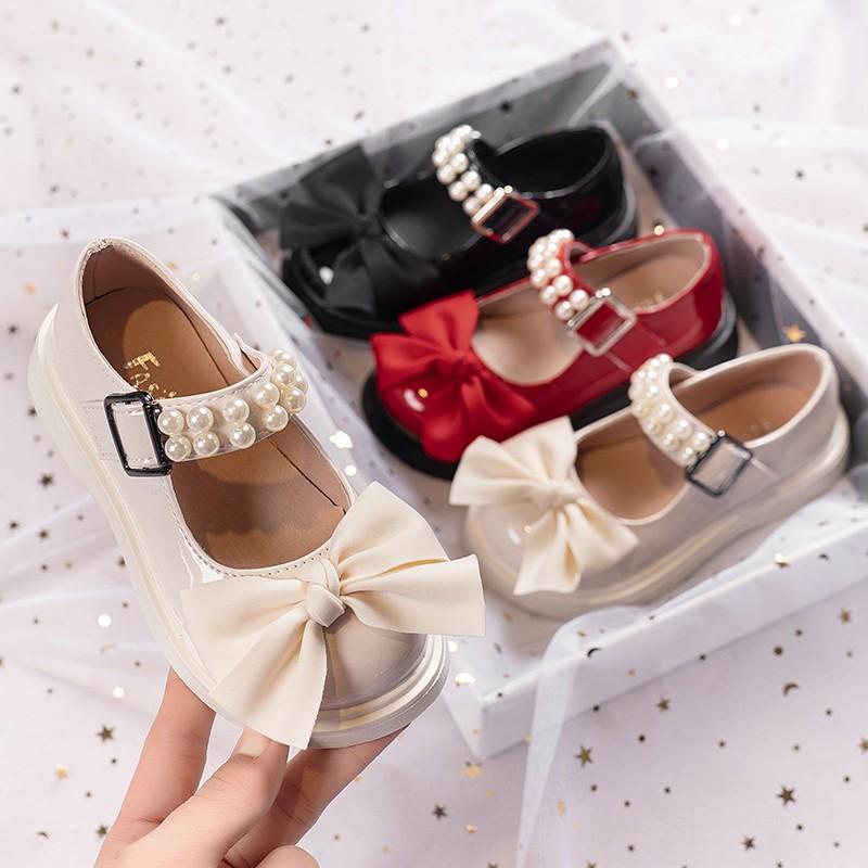 Children Princess Shoes Pearl Elegant Kids Leather Shoe Fashion Sweet Girls Lolita Party Wedding Single Shoes Glossy Mary Janes