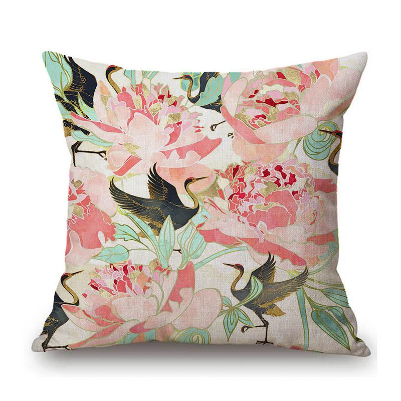 Home Decorative Nordic Metallic Gold Art Lotus Flower Cactus Sunrise Scenery Sofa Throw Pillow Case Cotton Linen Cushion Cover