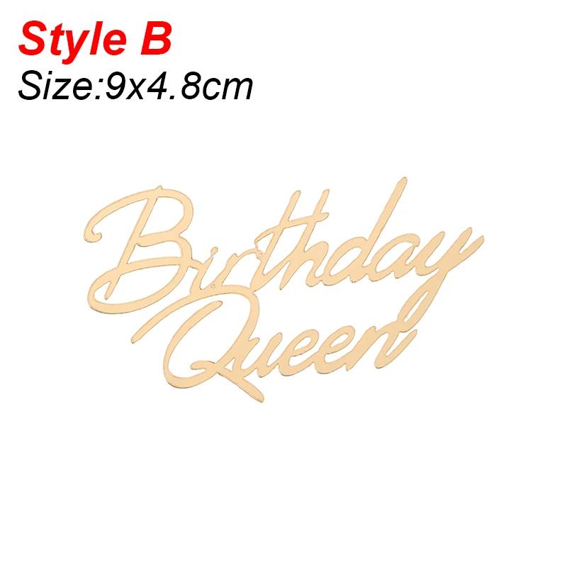 Acrylic Cake Topper Queen Princess Happy Birthday Cake Toppers Ornament For Home Birthday Party Baby Shower Decoration Supplies