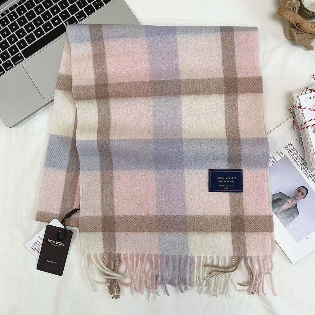 Xiaohongshu Popular Cherry Red New Year'S Red 100% Wool British Versatile Scarf Women'S And Men'S Cashmere Warm Scarf