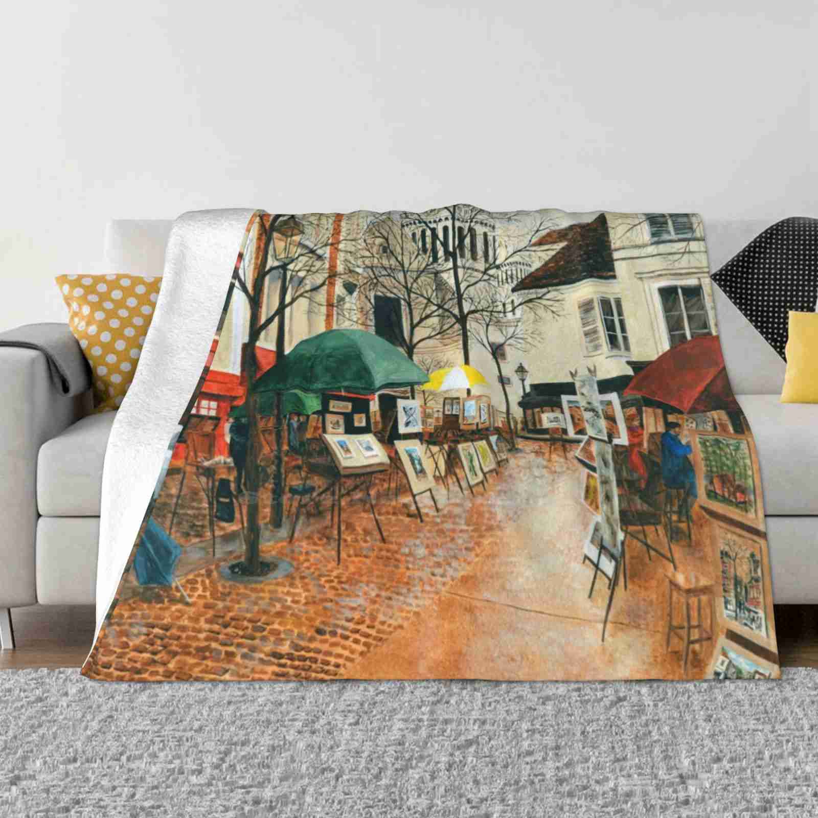 

Montmartre Paris Soft Warm Light Thin Blanket French Montmartre Paris Artists Square Place Du Tertre Umbrellas Outdoors 30x40in