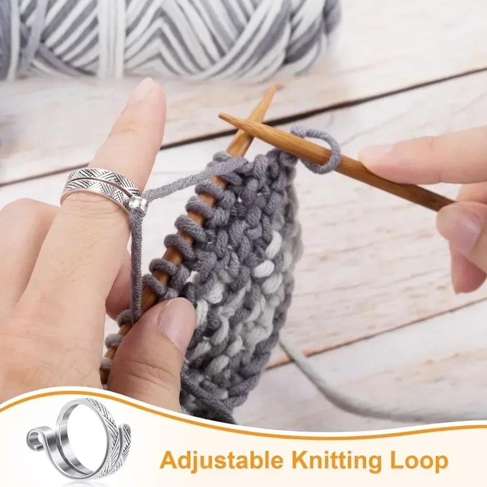 Beginner Knitting Crochet Hook Ring Adjustable Crochet Tension Cute Cat Ring Yarn Guide Finger Holders Thimbles Winder Tools