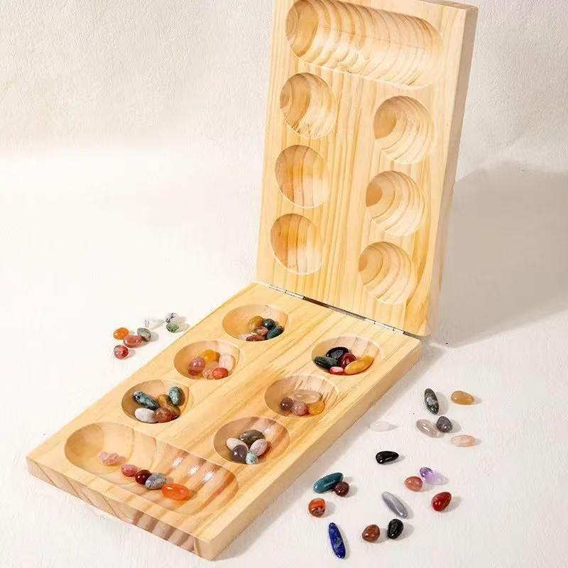 Pine Wood Gemstone Mancala Board: Educational Toy for Spatial Thinking