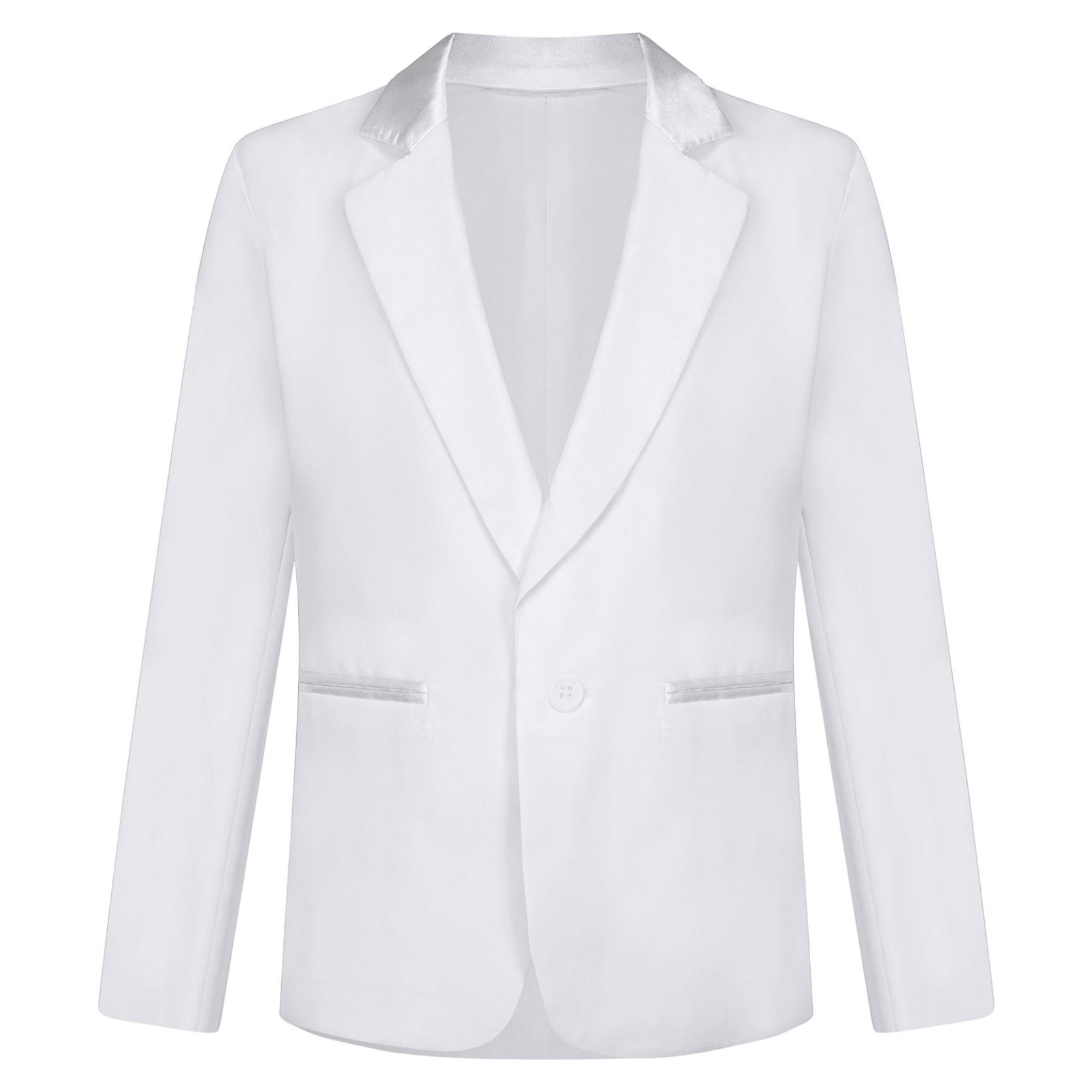IEFiEL Kinderen Jongens Gentleman Blazer Revers Een Knoops Pak Jas Buitenkleding Formele Bruiloft Feest Pak 7-8 Years wit