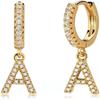 Luxury 26-Letter Pendant Earrings: Micro-set Zirconia Studs, Copper Plated with 18K Gold, European & American Style