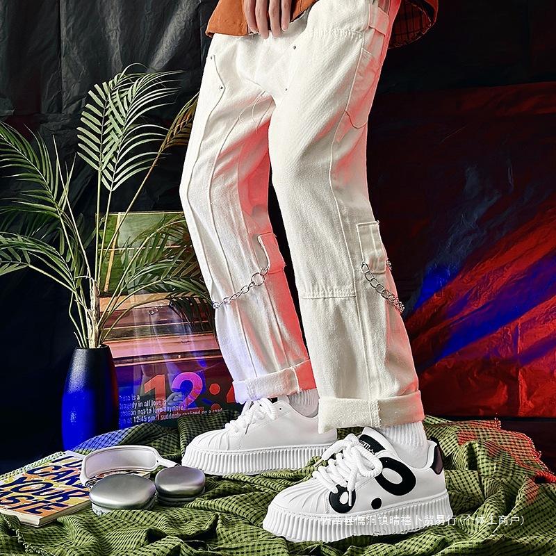 Black and White Biscuit Shoes Internet Celebrity White Shoes Men's 2025 Spring Big Head Thick Sole Ugly Cute Shoes Versatile Breathable Board Shoes