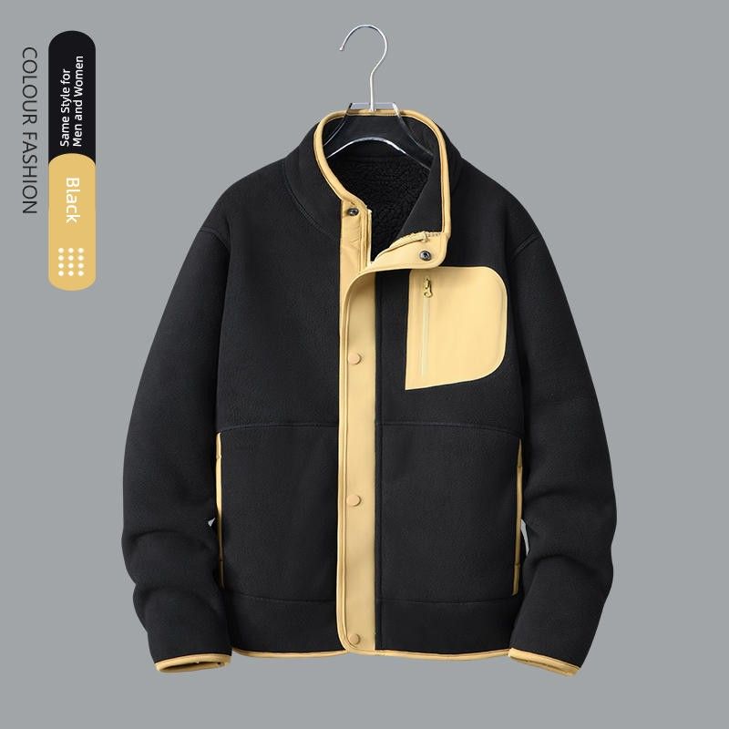 Double-Sided Polar Fleece Hooded Outwear Men Winter Thickening Cardigan Outdoor Fleece Coat Liner Export Men's Clothing Jacket