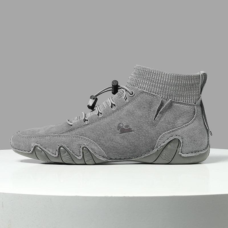 Autumn and Winter Socks Mouth High Top Leather Boots Fleece-lined Handmade Cotton Shoes Genuine Leather Men's Shoes