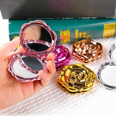 Galvanické růžové oboustranné zrcátko přenosné cestovní mini skládací kosmetické zrcátko pro ženy i dívky vintage kapesní ruční kosmetické zrcátko