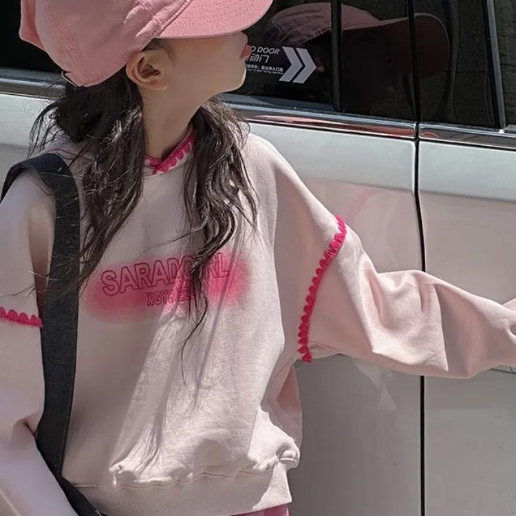 Anzug Kinderbekleidung Mädchen Frühling und Herbst Pullover mit Kapuze Westernstil Mädchen Zweiteiler Lässig Mittelalte Kinder