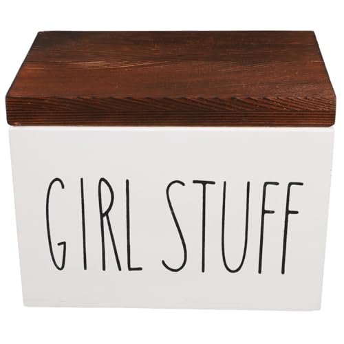 OUNONA Sanitary Pad Storage Box with Lid, Sanitary Pad Storage Box for Bathroom with Wooden Dividers, 8x6x5 Inches, Dustproof Design, Multi-Function P