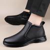 Men's High-Top Genuine Leather Slip-On Ankle Boots - Autumn/Winter Warm Velvet Cotton Casual Footwear